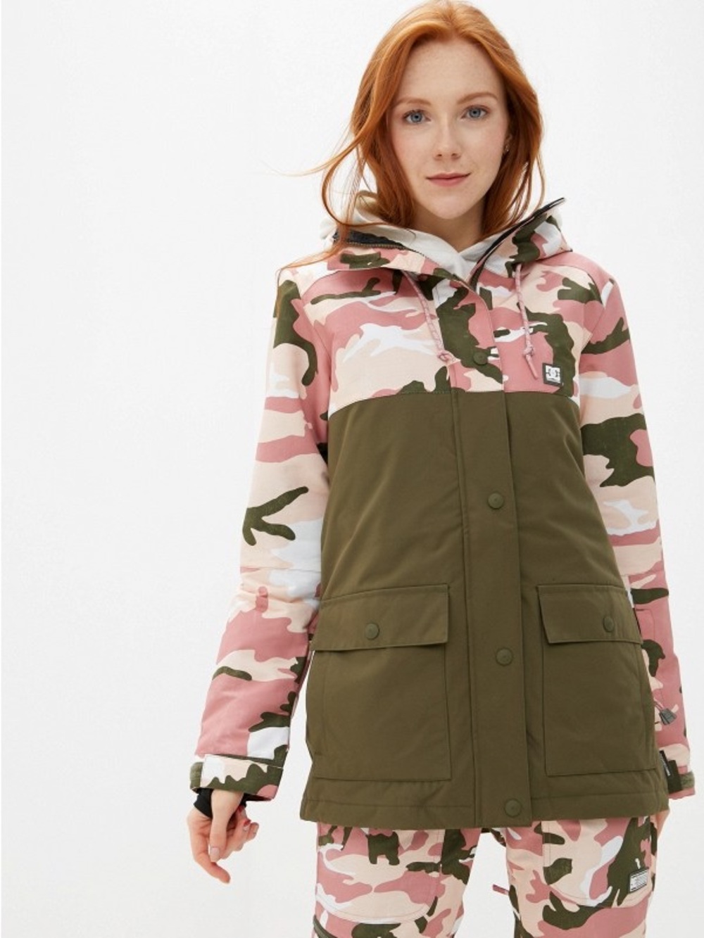 DC Women’s Pink Camo & Olive Colorblock Ski/Snowboard Jacket （L）